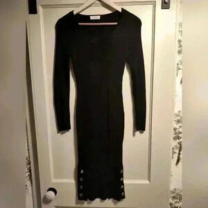 Love Always Black Ribbed Knit Sweater Bodycon dress | Long Sleeve | Size Large